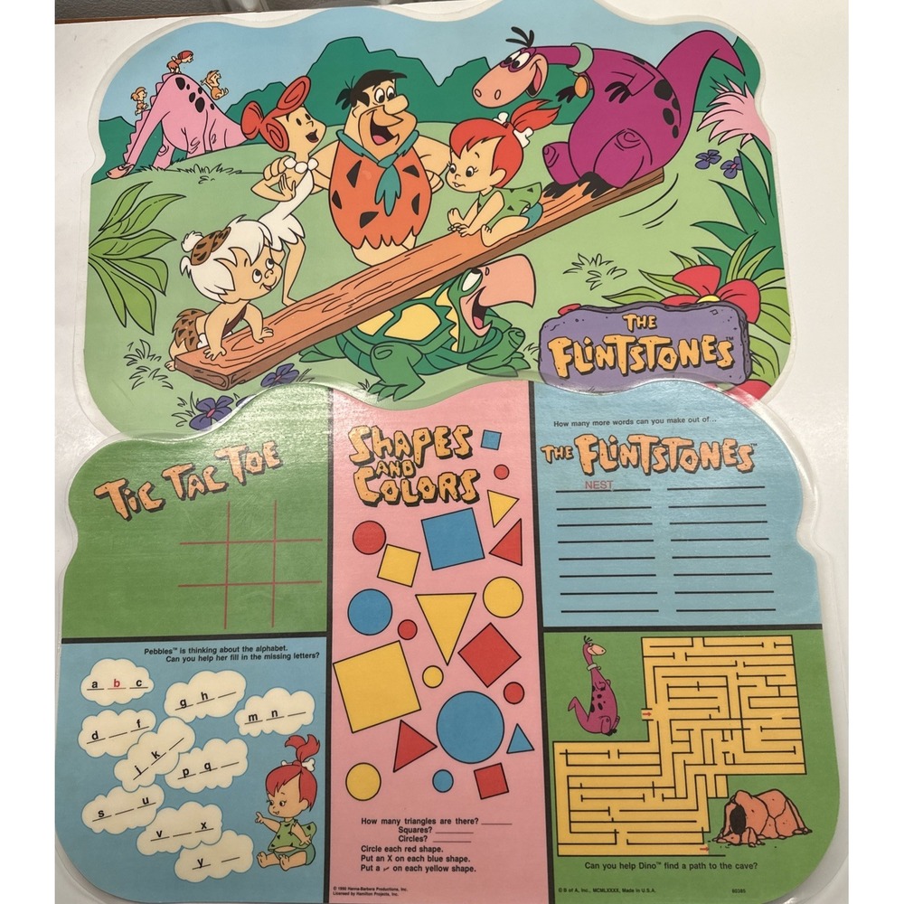 The Flintstones Vinyl Laminated Activity Placemats Hanna-Barbera Lot VTG 1990